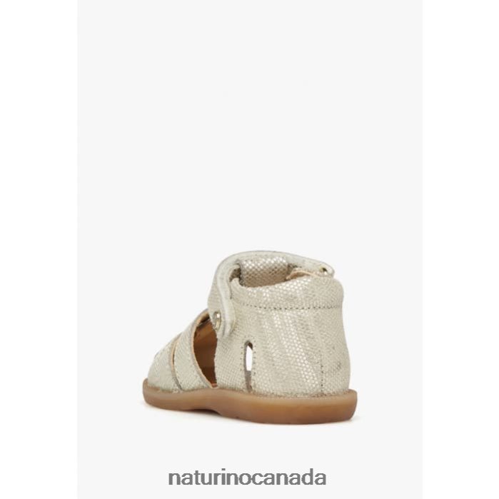 Kids ZAFFIRO Z2N0TL331 Naturino Semi-Open Sandals In Laminated Suede Platinum