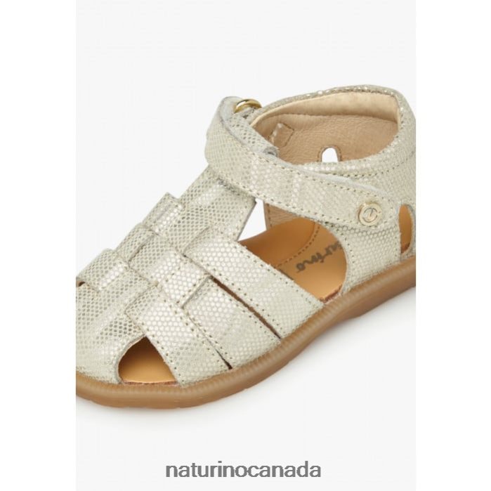 Kids ZAFFIRO Z2N0TL331 Naturino Semi-Open Sandals In Laminated Suede Platinum