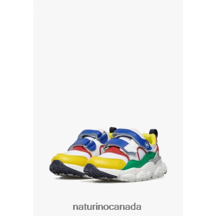 Kids AKIO JUNIOR VL. Z2N0TL45 Naturino Faux Leather and Technical Fabric Sneakers White-Blue-Red