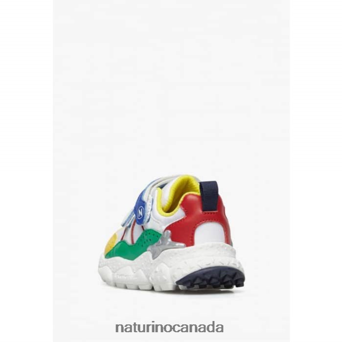 Kids AKIO JUNIOR VL. Z2N0TL45 Naturino Faux Leather and Technical Fabric Sneakers White-Blue-Red