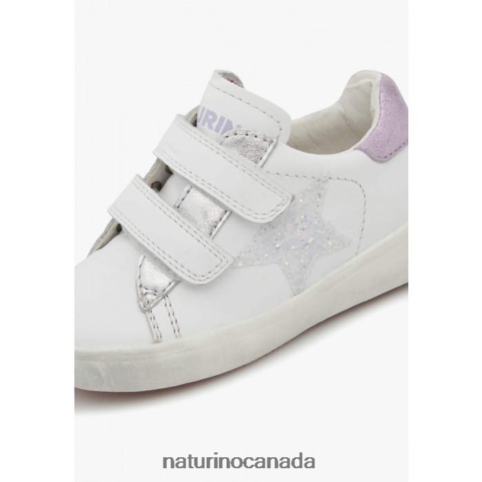 Kids ANNIE VL Z2N0TL385 Naturino Leather Sneakers with Star Patch White-Lilac