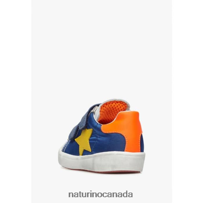 Kids ANNIE VL Z2N0TL430 Naturino Leather and Fabric Sneakers with Star Patch White-Blue