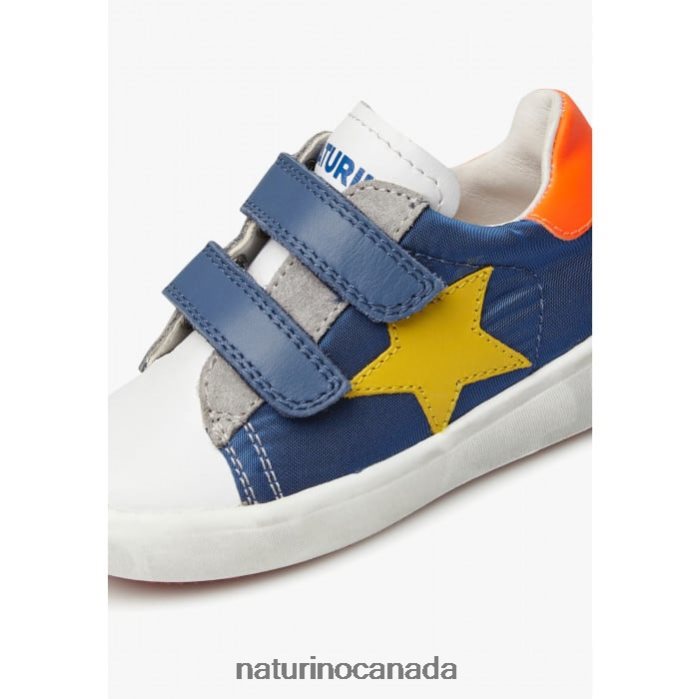 Kids ANNIE VL Z2N0TL430 Naturino Leather and Fabric Sneakers with Star Patch White-Blue