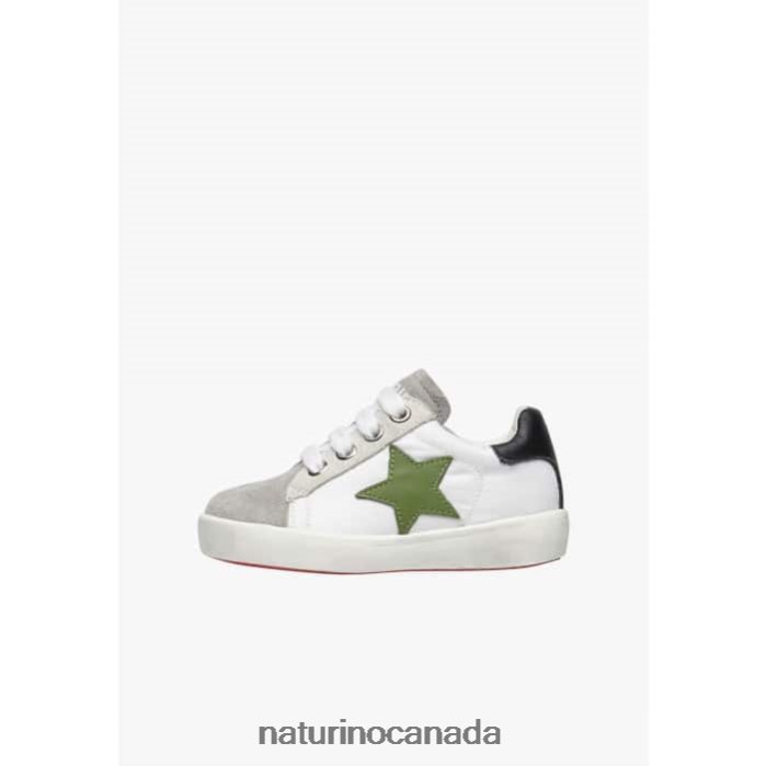 Kids ANNIE ZIP Z2N0TL365 Naturino Leather and Suede Sneakers with Star Patch White-Grey