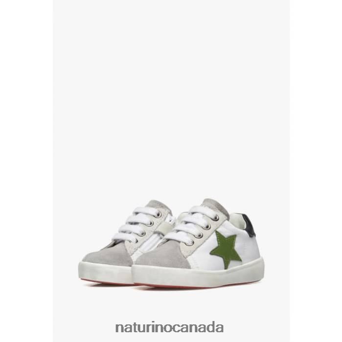 Kids ANNIE ZIP Z2N0TL365 Naturino Leather and Suede Sneakers with Star Patch White-Grey
