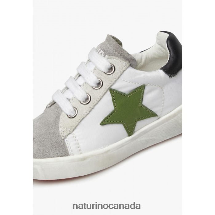 Kids ANNIE ZIP Z2N0TL365 Naturino Leather and Suede Sneakers with Star Patch White-Grey