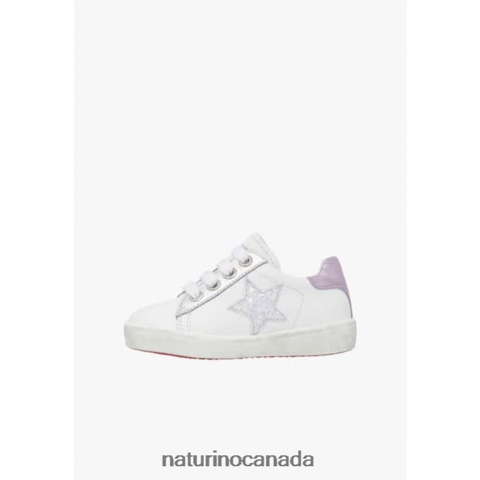 Kids ANNIE ZIP Z2N0TL392 Naturino Leather Sneakers with Star Patch White-Lilac