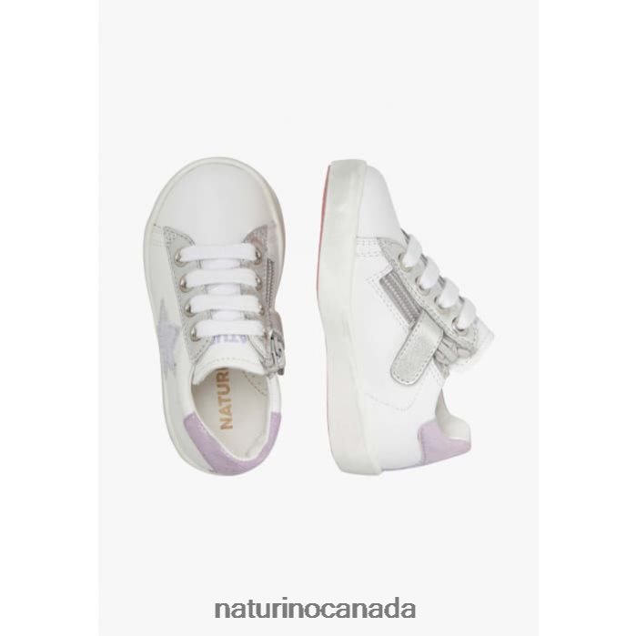 Kids ANNIE ZIP Z2N0TL392 Naturino Leather Sneakers with Star Patch White-Lilac