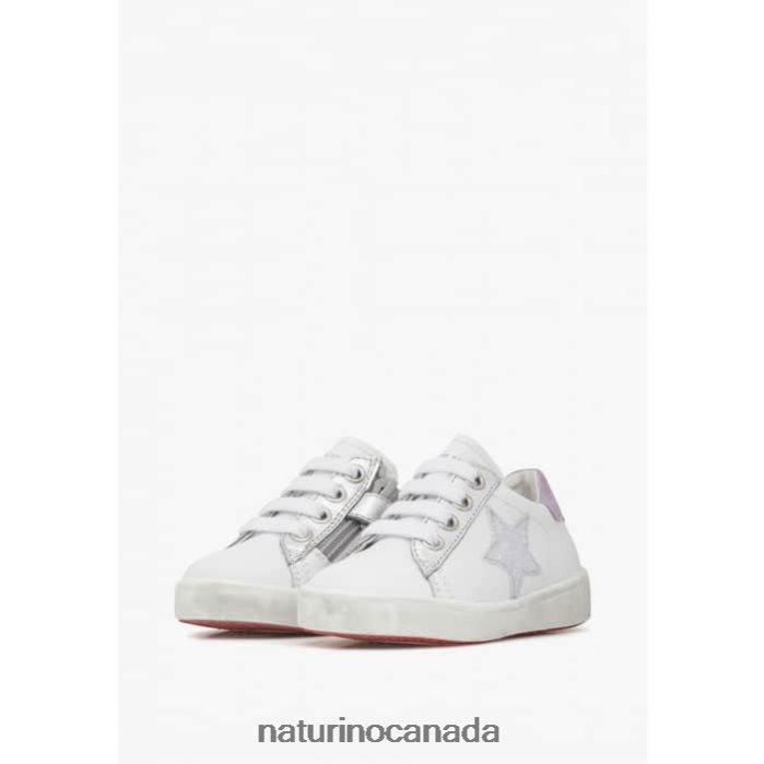 Kids ANNIE ZIP Z2N0TL392 Naturino Leather Sneakers with Star Patch White-Lilac