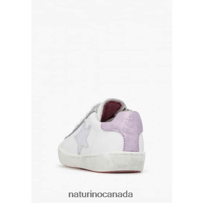 Kids ANNIE ZIP Z2N0TL392 Naturino Leather Sneakers with Star Patch White-Lilac