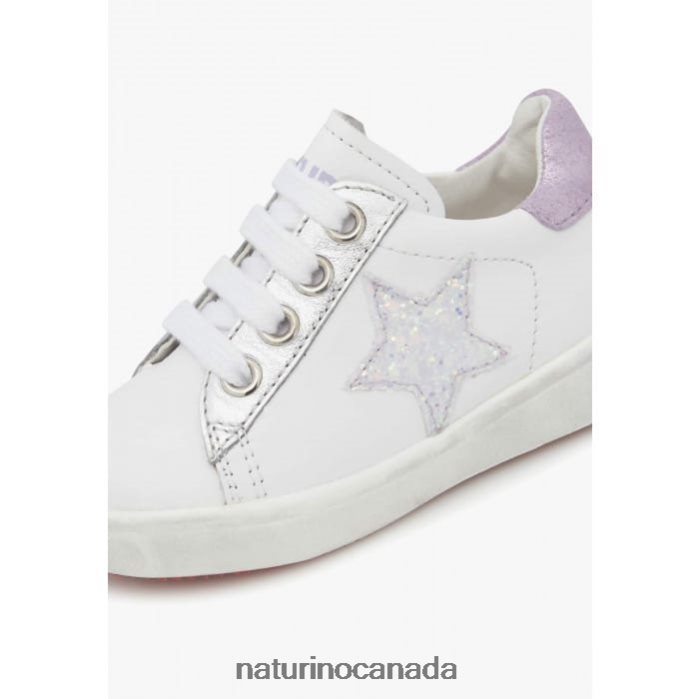 Kids ANNIE ZIP Z2N0TL392 Naturino Leather Sneakers with Star Patch White-Lilac