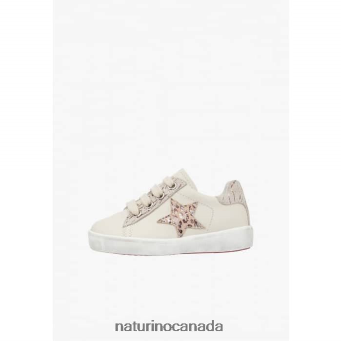 Kids ANNIE ZIP Z2N0TL484 Naturino Leather and Suede Sneakers with Star Patch Beige