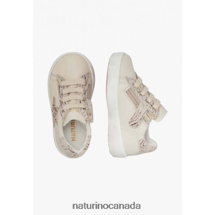 Kids ANNIE ZIP Z2N0TL484 Naturino Leather and Suede Sneakers with Star Patch Beige