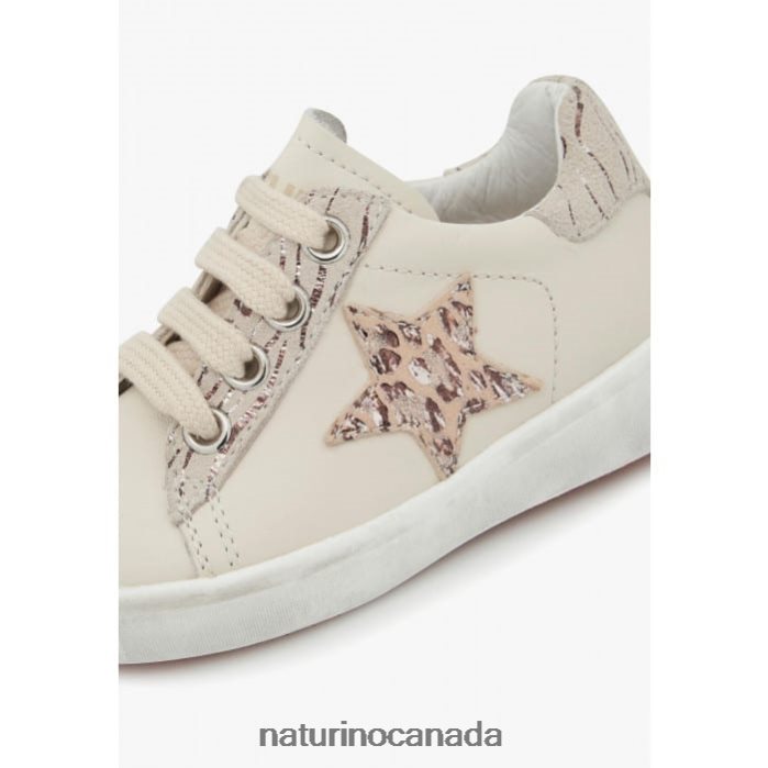 Kids ANNIE ZIP Z2N0TL484 Naturino Leather and Suede Sneakers with Star Patch Beige