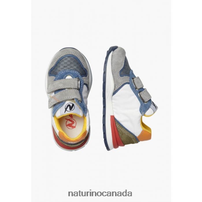 Kids ARGAL VL Z2N0TL379 Naturino Suede and Fabric Sneakers Grey-White