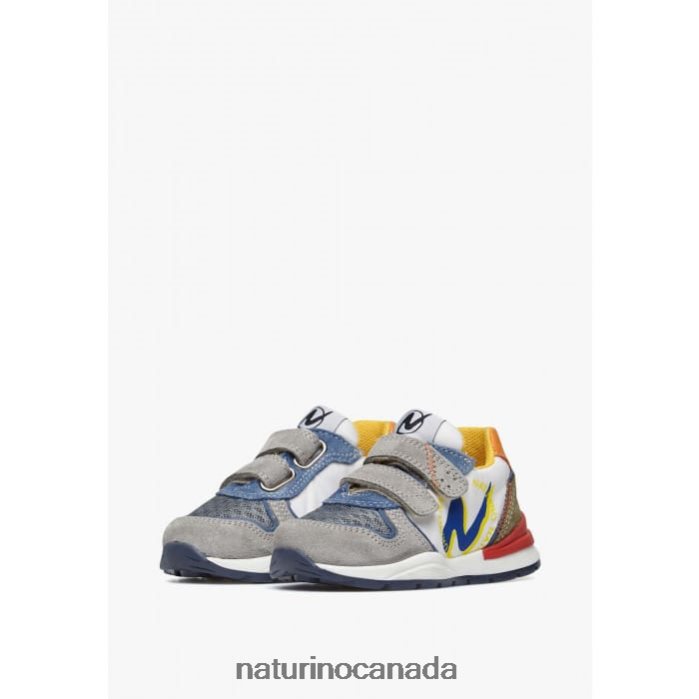 Kids ARGAL VL Z2N0TL379 Naturino Suede and Fabric Sneakers Grey-White