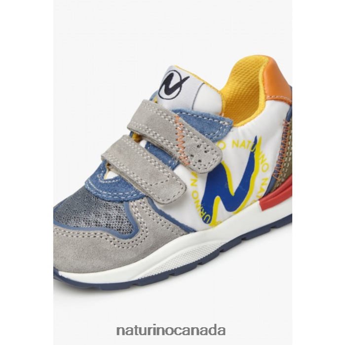 Kids ARGAL VL Z2N0TL379 Naturino Suede and Fabric Sneakers Grey-White