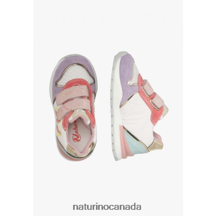 Kids ARGAL VL Z2N0TL463 Naturino Suede and Fabric Sneakers Lilac-White