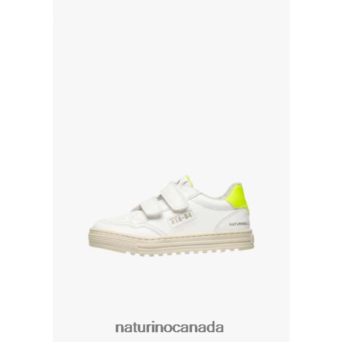 Kids ARITON HYBRID VL. Z2N0TL506 Naturino Vegetable Leather and Organic Cotton Sneakers White-Fluo Yellow