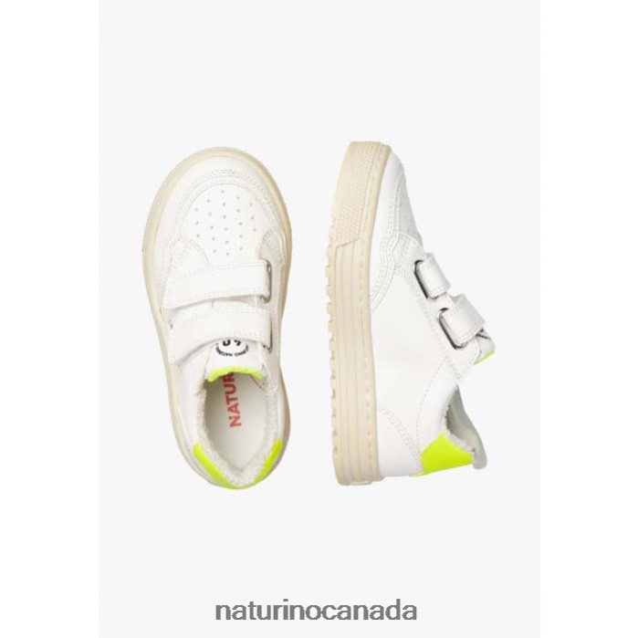 Kids ARITON HYBRID VL. Z2N0TL506 Naturino Vegetable Leather and Organic Cotton Sneakers White-Fluo Yellow