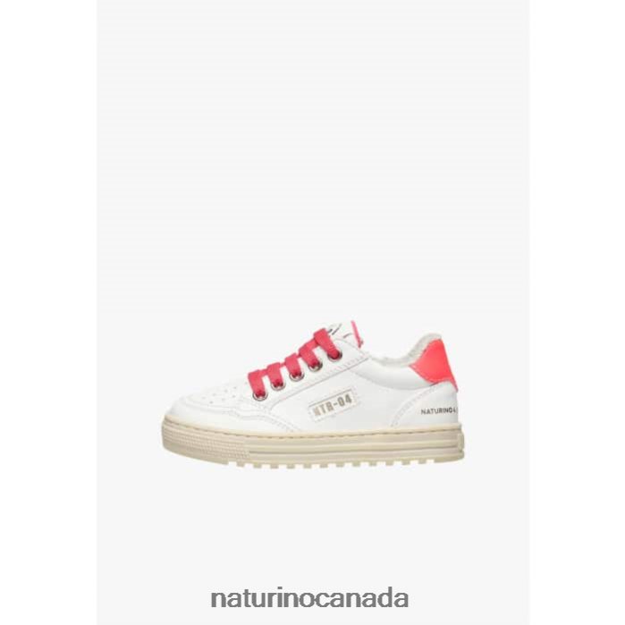 Kids ARITON HYBRID ZIP. Z2N0TL367 Naturino Vegetable Leather and Organic Cotton Sneakers White-Fuchsia