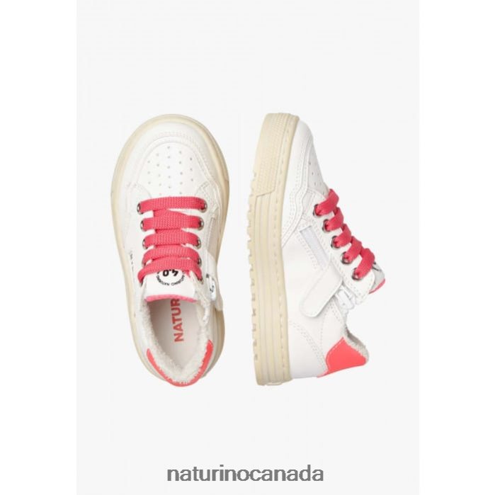 Kids ARITON HYBRID ZIP. Z2N0TL367 Naturino Vegetable Leather and Organic Cotton Sneakers White-Fuchsia