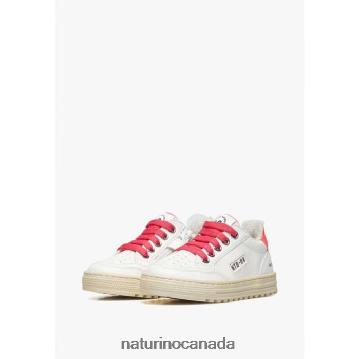 Kids ARITON HYBRID ZIP. Z2N0TL367 Naturino Vegetable Leather and Organic Cotton Sneakers White-Fuchsia