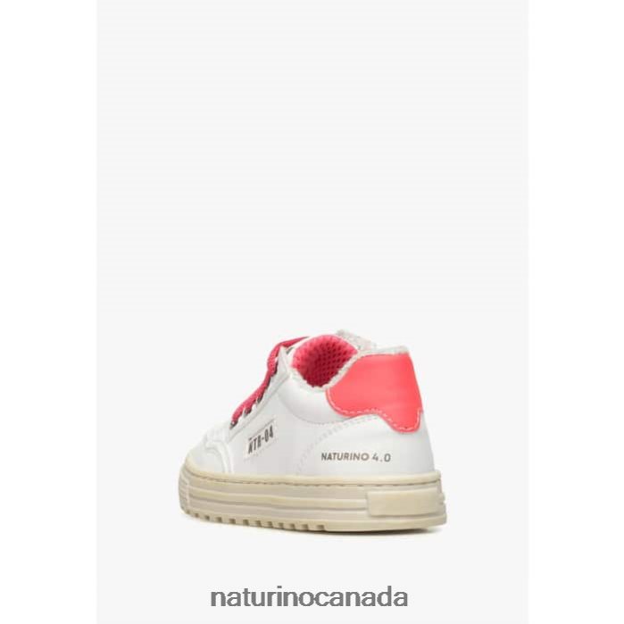 Kids ARITON HYBRID ZIP. Z2N0TL367 Naturino Vegetable Leather and Organic Cotton Sneakers White-Fuchsia