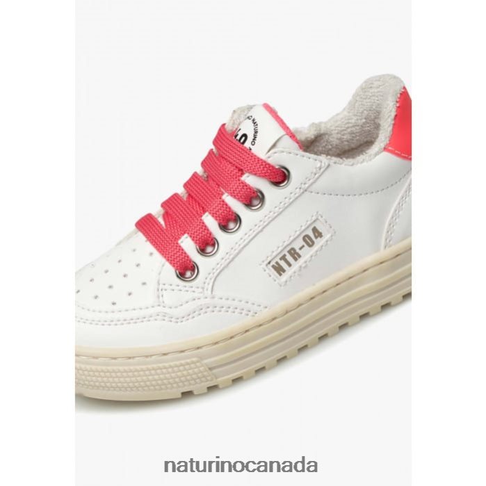 Kids ARITON HYBRID ZIP. Z2N0TL367 Naturino Vegetable Leather and Organic Cotton Sneakers White-Fuchsia