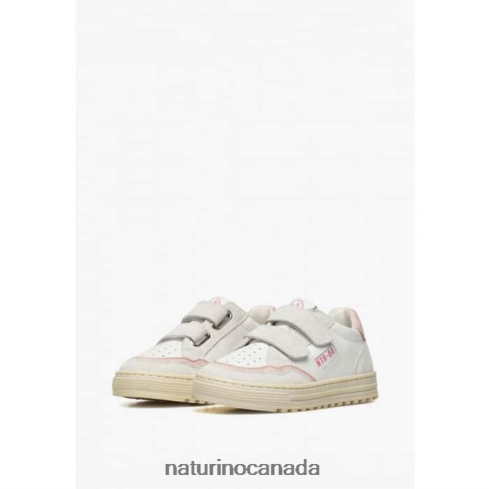 Kids ARITON VL. Z2N0TL377 Naturino Leather and Suede Sneakers White-Pink