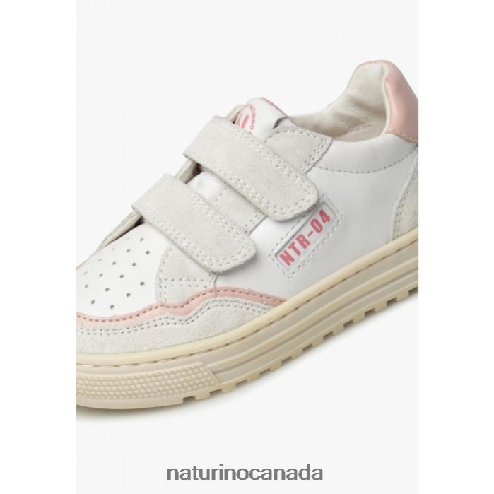 Kids ARITON VL. Z2N0TL377 Naturino Leather and Suede Sneakers White-Pink