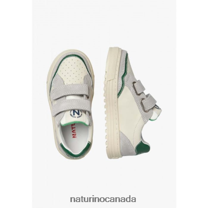 Kids ARITON VL. Z2N0TL450 Naturino Leather and Suede Sneakers Grey-Green