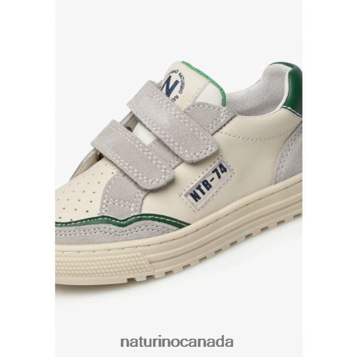 Kids ARITON VL. Z2N0TL450 Naturino Leather and Suede Sneakers Grey-Green