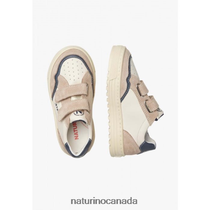 Kids ARITON VL. Z2N0TL495 Naturino Leather and Suede Sneakers Beige-White