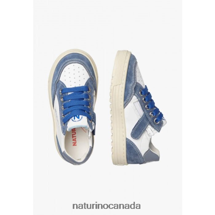 Kids ARITON ZIP. Z2N0TL497 Naturino Leather and Suede Sneakers White-Blue