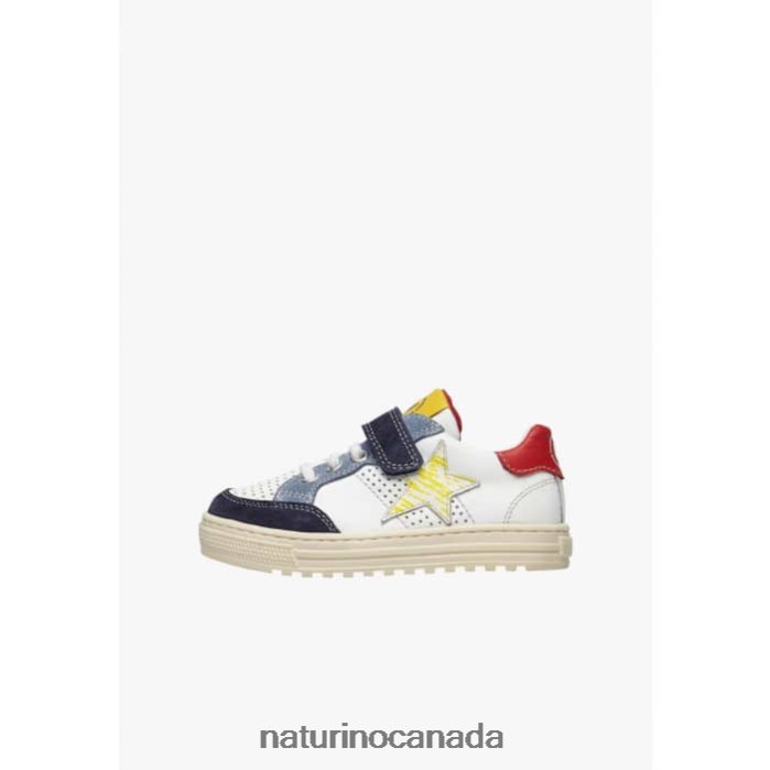 Kids AURIEL VL. Z2N0TL491 Naturino Perforated Leather and Suede Sneakers with Star White-Navy