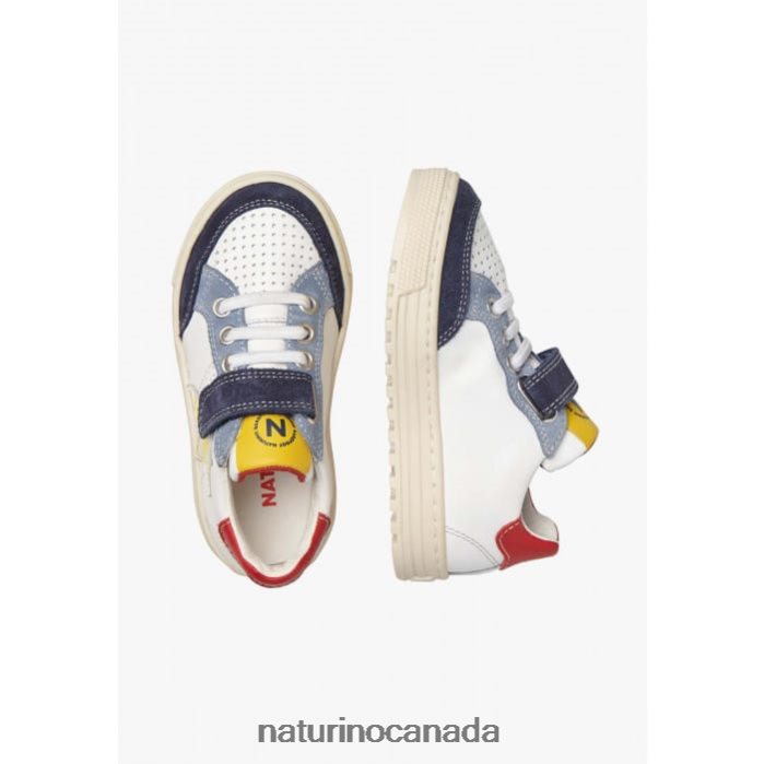 Kids AURIEL VL. Z2N0TL491 Naturino Perforated Leather and Suede Sneakers with Star White-Navy