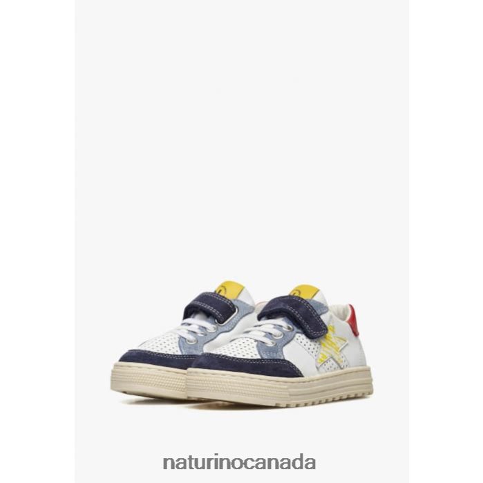 Kids AURIEL VL. Z2N0TL491 Naturino Perforated Leather and Suede Sneakers with Star White-Navy