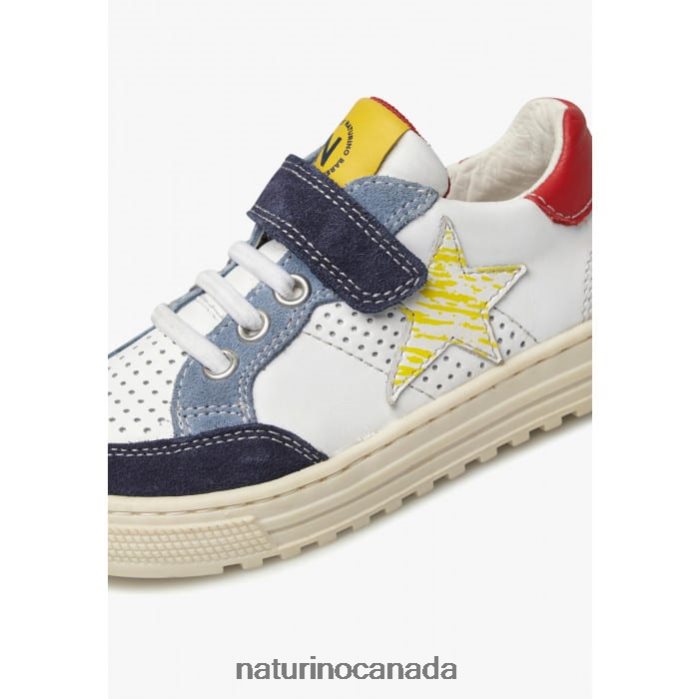 Kids AURIEL VL. Z2N0TL491 Naturino Perforated Leather and Suede Sneakers with Star White-Navy