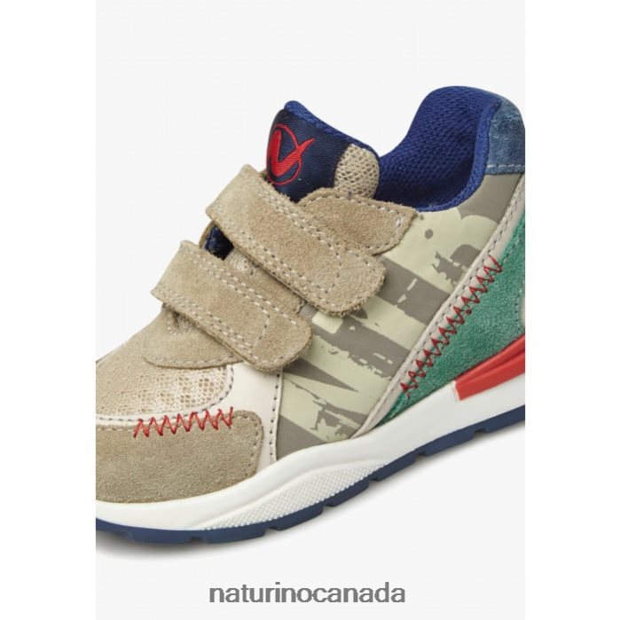 Kids BLEY VL Z2N0TL394 Naturino Suede and Fabric Sneakers Dove Grey-Green