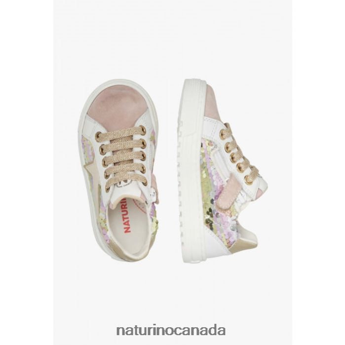 Kids BLITZ ZIP. Z2N0TL383 Naturino Leather and Suede Sneakers Powder Pink