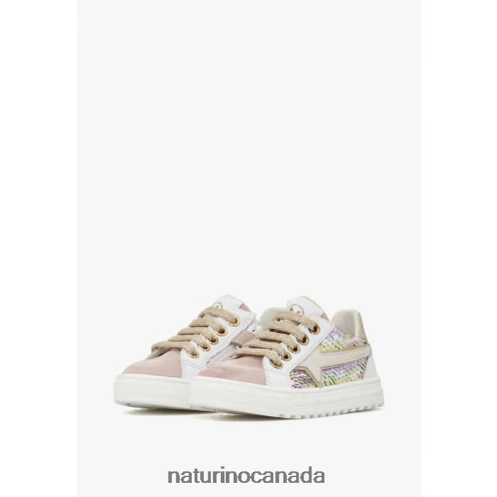 Kids BLITZ ZIP. Z2N0TL383 Naturino Leather and Suede Sneakers Powder Pink