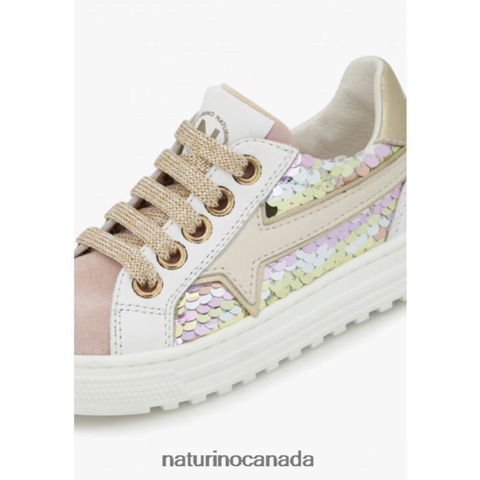 Kids BLITZ ZIP. Z2N0TL383 Naturino Leather and Suede Sneakers Powder Pink