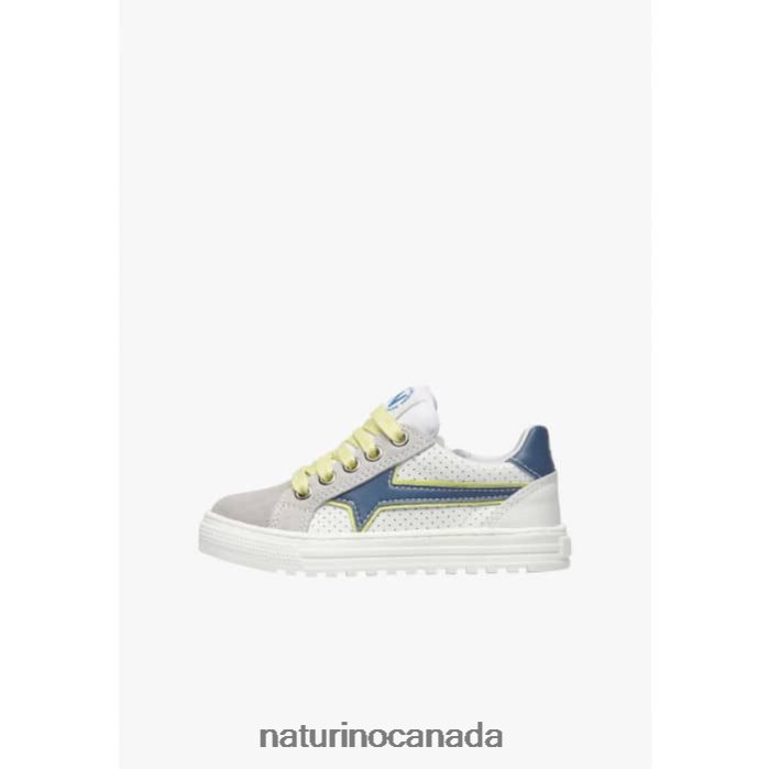 Kids BLITZ ZIP. Z2N0TL387 Naturino Leather and Suede Sneakers Grey-Fluo Green