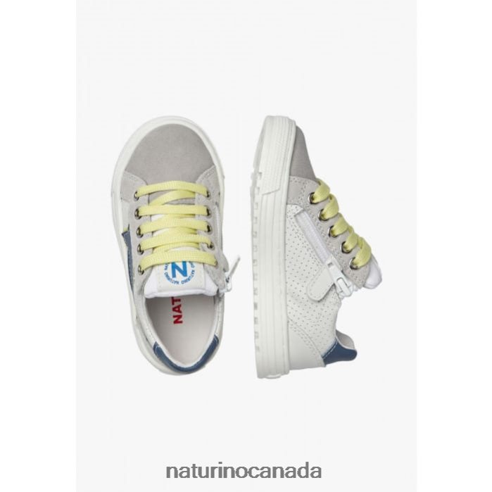 Kids BLITZ ZIP. Z2N0TL387 Naturino Leather and Suede Sneakers Grey-Fluo Green