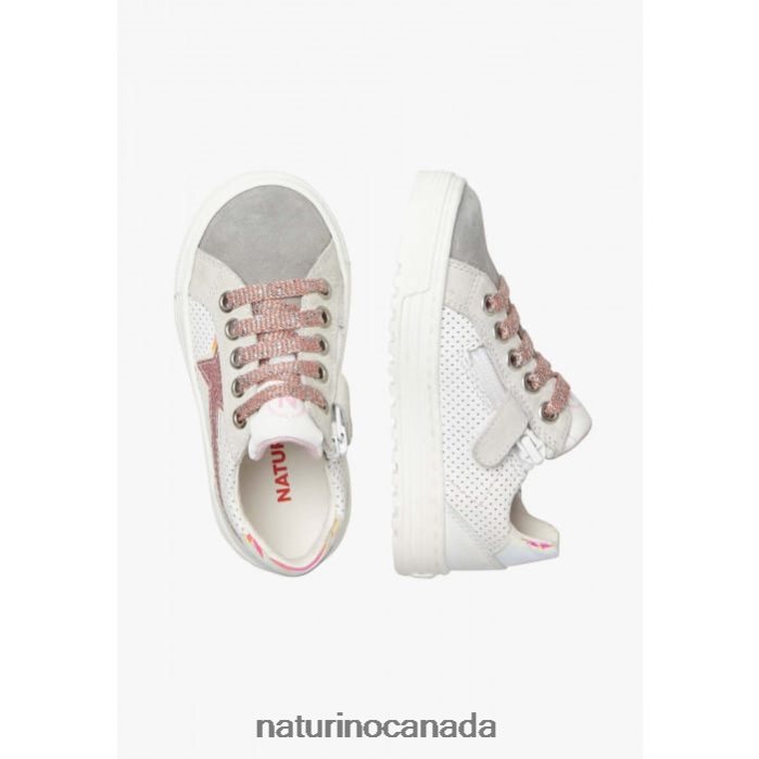 Kids BLITZ ZIP. Z2N0TL423 Naturino Leather and Suede Sneakers Grey-Pink