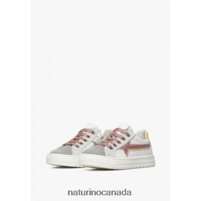 Kids BLITZ ZIP. Z2N0TL423 Naturino Leather and Suede Sneakers Grey-Pink