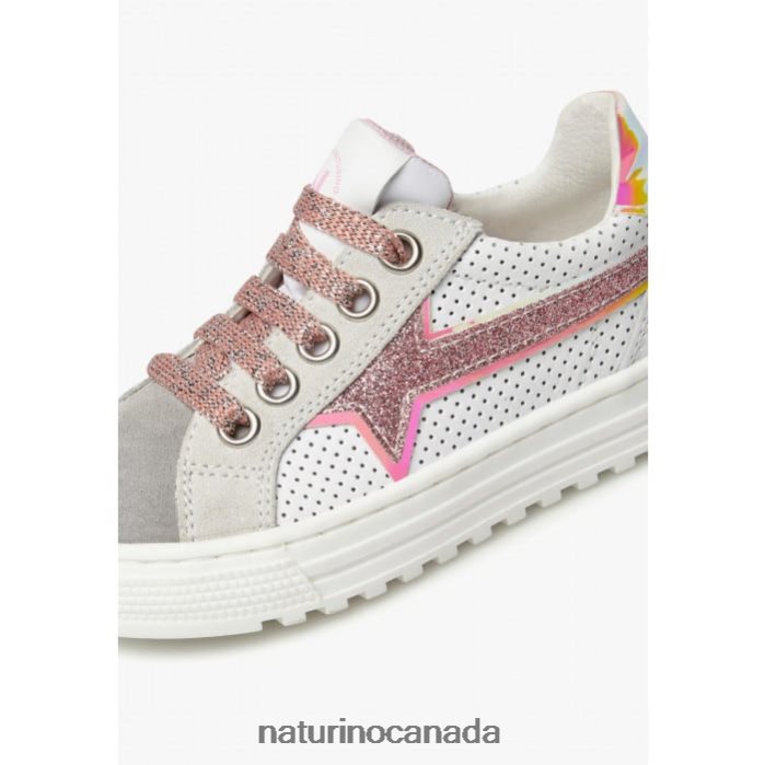 Kids BLITZ ZIP. Z2N0TL423 Naturino Leather and Suede Sneakers Grey-Pink