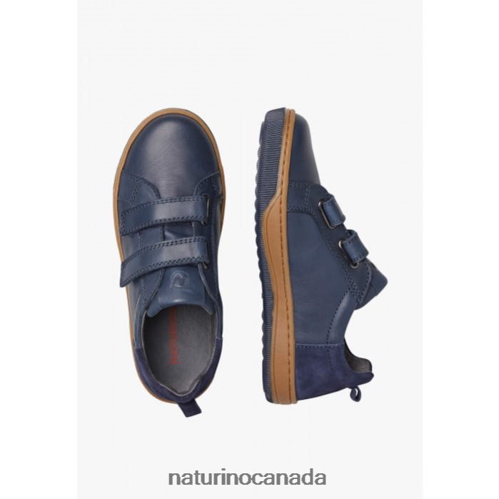 Kids CALEB VL Z2N0TL435 Naturino Nappa Leather and Suede Sneakers Navy