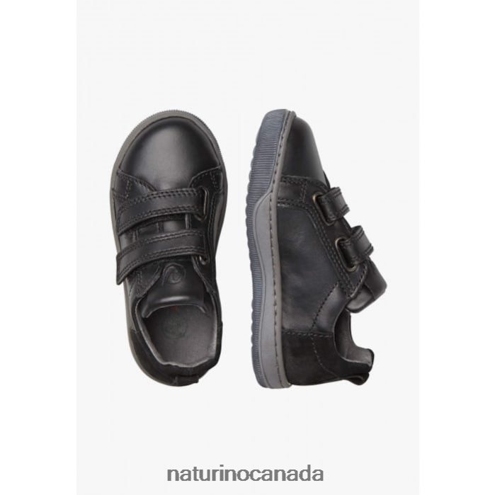 Kids CALEB VL Z2N0TL523 Naturino Nappa Leather and Suede Sneakers Black